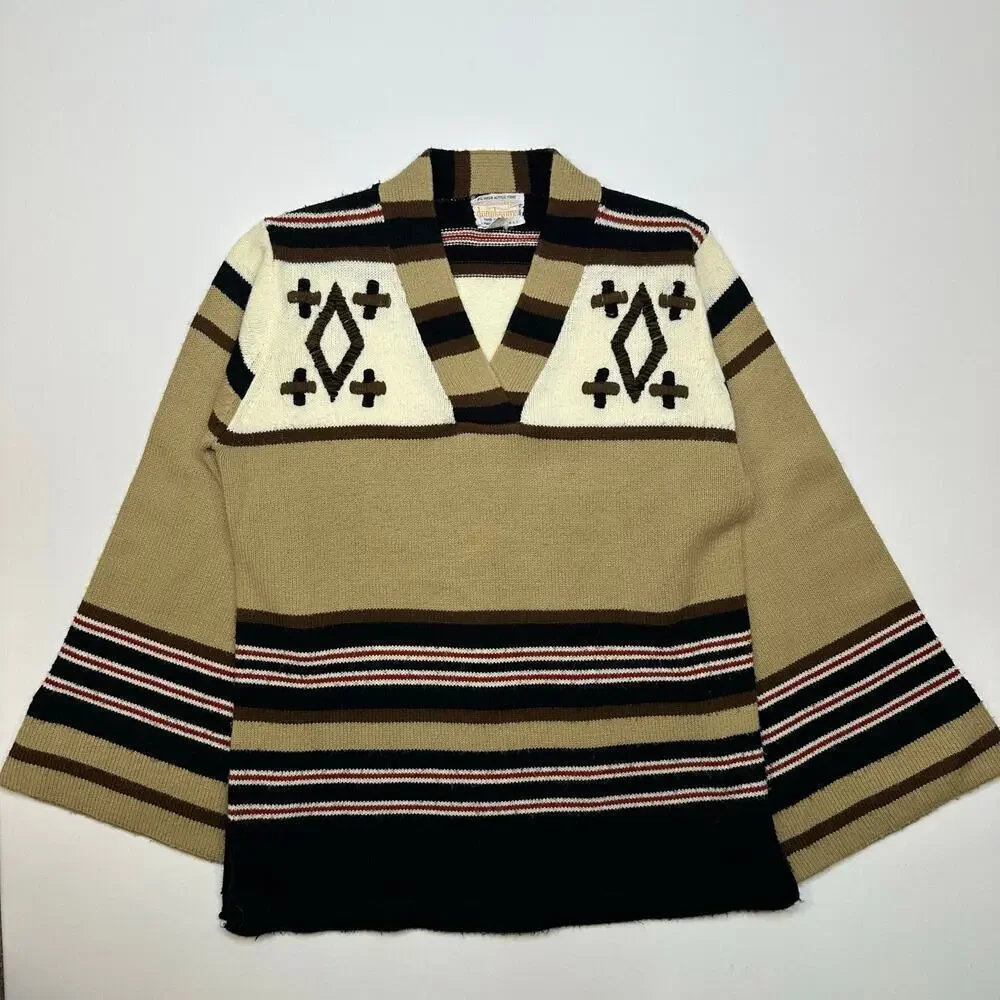 Vintage 1960’s Donnkenny Striped Acrylic Bell Sleeve Sweater